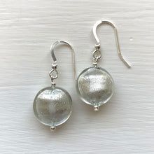 Earrings with clear crystal and white gold Murano glass small lentil drops on silver or gold