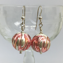 Earrings with pink over white gold Murano glass small sphere drops on silver or gold