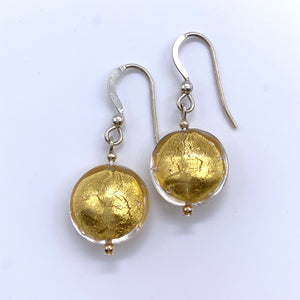 Earrings with light (pale) gold Murano glass small lentil drops on silver or gold hooks