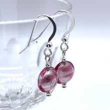 Earrings with candy stripe pink Murano glass mini lentil drops on silver or gold hooks
