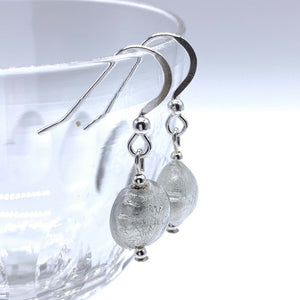 Earrings with clear crystal and white gold Murano glass mini lentil drops on silver or gold