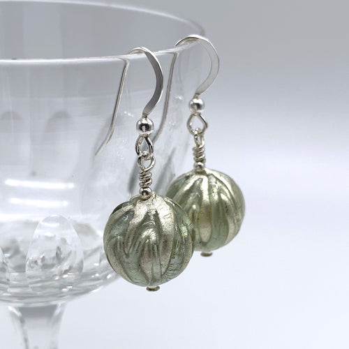 Earrings with grey over white gold Murano glass small sphere drops on silver or gold