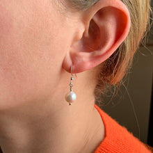 Pearl earrings with small freshwater natural white round pearl drops on silver or gold hooks