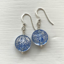 Earrings with blue translucent, white gold Murano glass small lentil drops on silver or gold