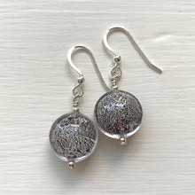 Earrings with black pastel white gold Murano glass small lentil drops on silver or gold