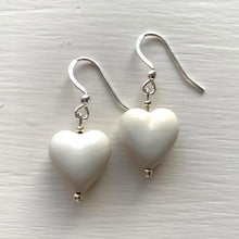 Earrings with ivory (white) pastel Murano glass small heart drops on silver or gold hooks