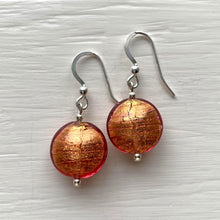 Earrings with burnt orange (rose pink) Murano glass small lentil drops on silver or gold hooks