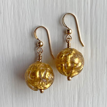 Earrings with gold over furrowed crystal Murano glass small sphere drops on silver or gold