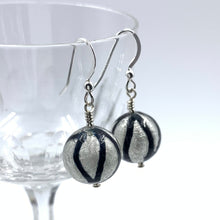 Earrings with black pastel white gold Murano glass small sphere drops on silver or gold