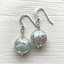Earrings with light (pale) blue dust aventurine dust and silver Murano glass small lentil drops