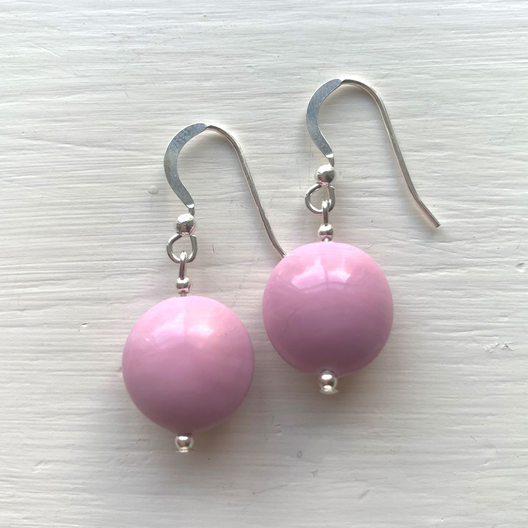 Earrings with pink pastel Murano glass small lentil drops on silver or gold hooks