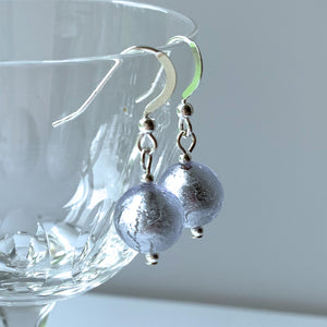 Earrings with lilac (purple) Murano glass mini sphere drops on silver or gold hooks