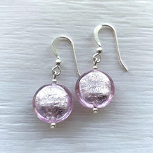 Earrings with light (pale) pink Murano glass small lentil drops on silver or gold hooks
