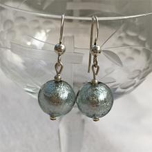 Earrings with grey Murano glass mini sphere drops on silver or gold hooks