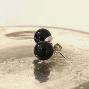 Earrings with black pastel Murano glass sphere studs on 24ct gold plated or surgical steel posts