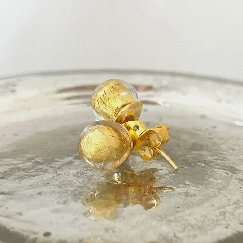 Earrings with light (pale) gold Murano glass sphere studs on 24ct gold plated posts