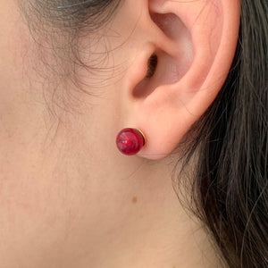 Earrings with red Murano glass sphere studs on 24ct gold plated posts
