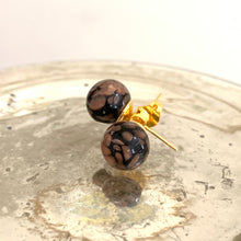 Earrings with black pastel aventurine Murano glass sphere studs on 24ct gold plated or steel posts