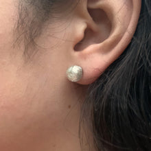 Earrings with clear crystal and white gold Murano glass sphere studs on surgical steel posts