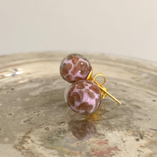 Earrings with pink pastel aventurine Murano glass sphere studs on 24ct gold plated posts