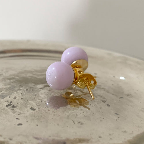 Earrings with light (pale) pink pastel Murano glass sphere studs on 24ct gold plated posts