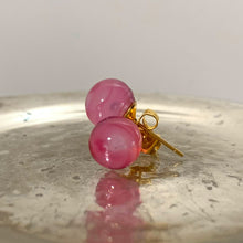 Earrings with pink alabaster Murano glass sphere studs on 24ct gold plated posts
