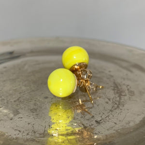 Earrings with yellow pastel Murano glass sphere studs on 24ct gold plated posts
