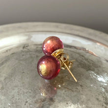 Earrings with burnt orange (rose pink) Murano glass sphere studs on 24ct gold plated posts