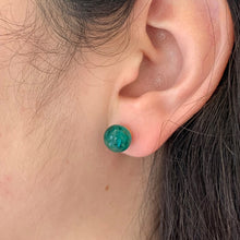 Earrings with teal (green) opal aventurine Murano glass sphere studs on 24ct gold plated posts
