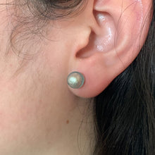Earrings with aqua (blue) Murano glass sphere studs on surgical steel posts