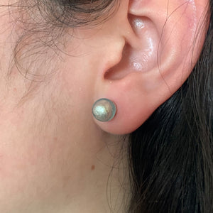 Earrings with aqua (blue) Murano glass sphere studs on surgical steel posts