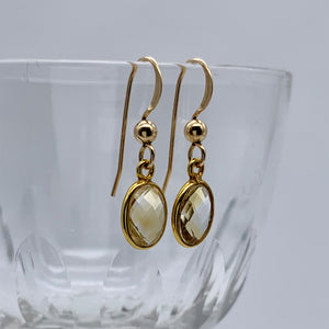 Gemstone earrings with citrine (yellow) crystal drops on gold shepherds hook ear wires