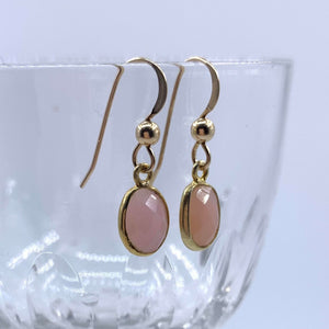 Gemstone earrings with pink opal crystal drops on silver or gold hooks