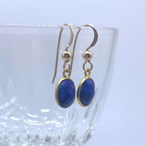 Gemstone earrings with lapis lazuli (blue) crystal drops on silver or gold hooks