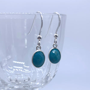 Gemstone earrings with turquoise (blue) crystal drops on silver or gold hooks
