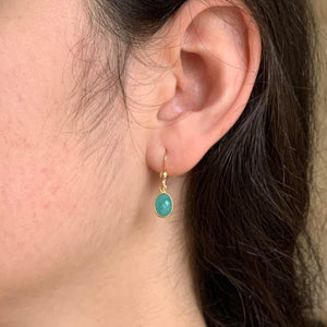 Gemstone earrings with amazonite (blue) crystal drops on gold hooks