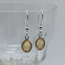 Gemstone earrings with citrine (yellow) crystal drops on silver shepherds hook ear wires