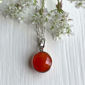 Gemstone necklace with carnelian (red) crystal pendant on Sterling Silver cable chain