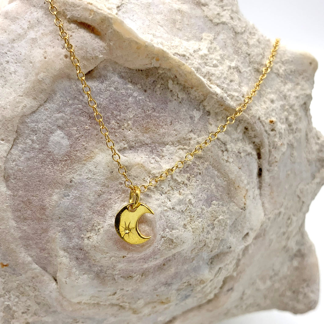 22 Carat gold vermeil necklace with crescent moon charm pendant on cable chain