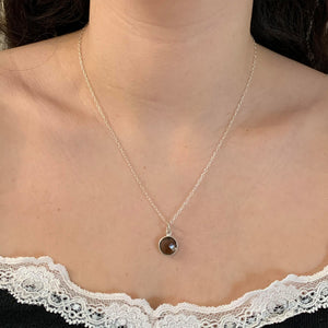 Gemstone necklace with smoky quartz (brown) crystal pendant on silver cable chain