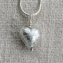 Necklace with clear crystal and silver Murano glass small heart pendant on silver chain