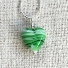 Necklace with white spiral and green Murano glass small heart pendant on silver chain