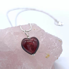 Necklace with dark amethyst (purple) Murano glass small heart pendant on silver chain