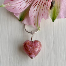 Necklace with pink pastel and aventurine Murano glass small heart pendant on chain