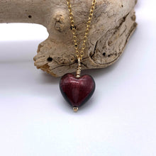 Necklace with dark amethyst (purple) Murano glass small heart pendant on gold chain