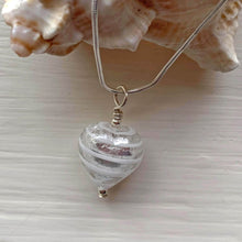 Necklace with white spiral and silver Murano glass small heart pendant on silver chain
