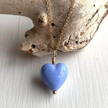 Necklace with periwinkle (blue) pastel Murano glass small heart pendant on gold cable chain