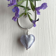 Necklace with lilac (purple) Murano glass small heart pendant on silver snake chain