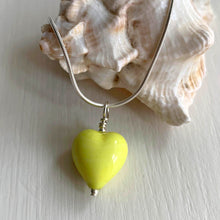 Necklace with yellow pastel Murano glass small heart pendant on silver snake chain