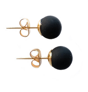 Earrings with matte black pastel Murano glass sphere studs on 24ct gold plated or surgical steel posts